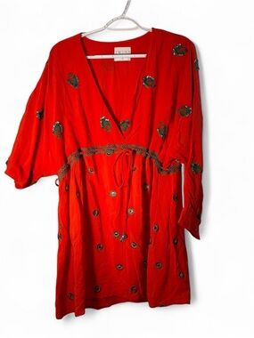 2wins resort wear Embroidered V-Neck Tie-Waist Dress
